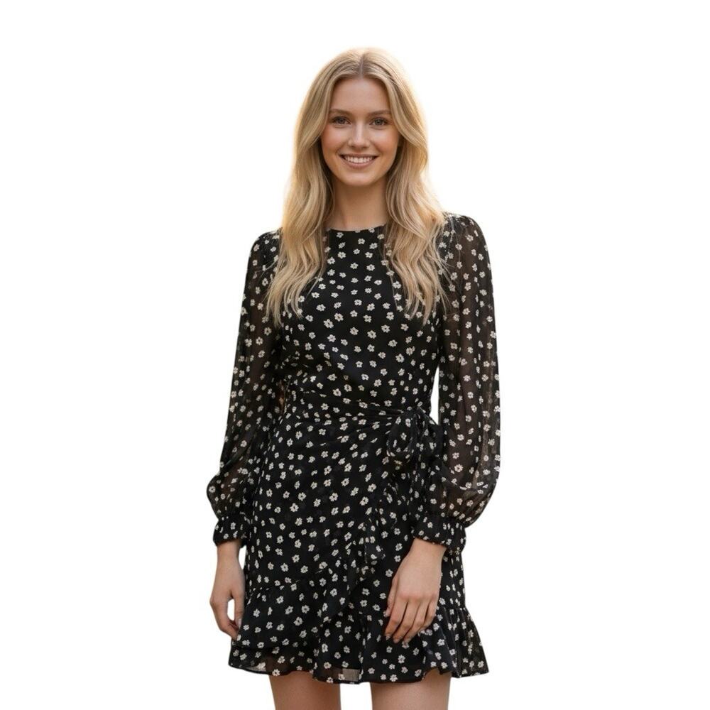 Princess Polly Black Mini Dress with White Floral Print